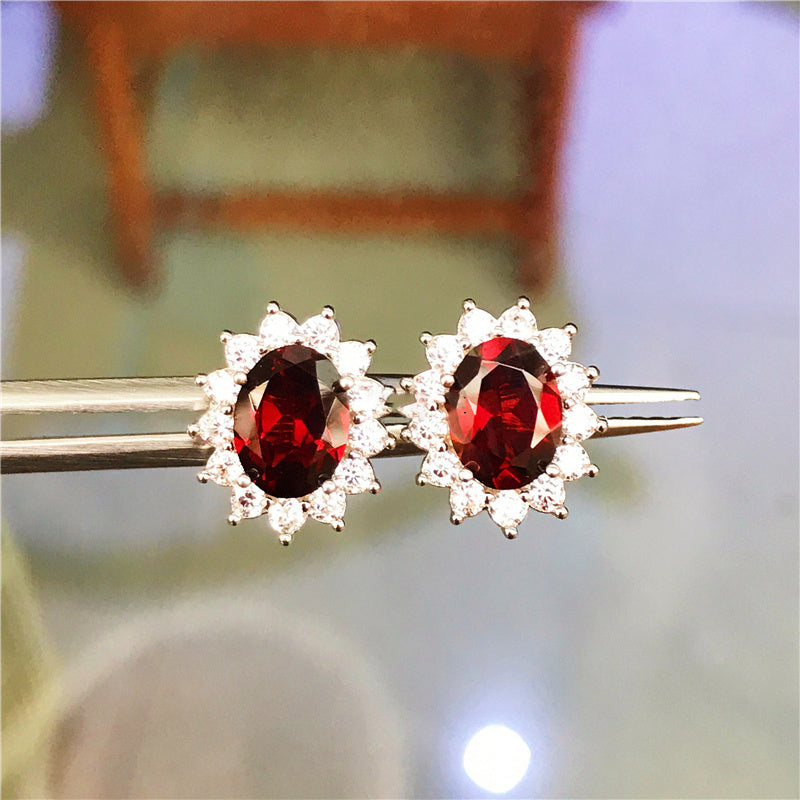 Fashion Ruby Color Natural Garnet Earrings