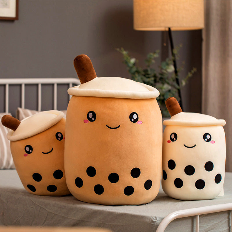 Bonita bebida de frutas de peluche, suave fresa, té de la leche, juguete de taza de té Boba, almohada de té de burbujas, cojín, regalo para niños