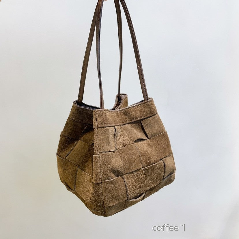 Bolso de hombro portátil de tejido vintage de piel de vaca de otoño e invierno para mujer