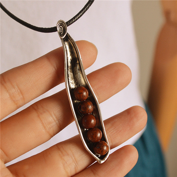 Women's Vintage Ethnic Antique Silver Distressed Pod Long Necklace