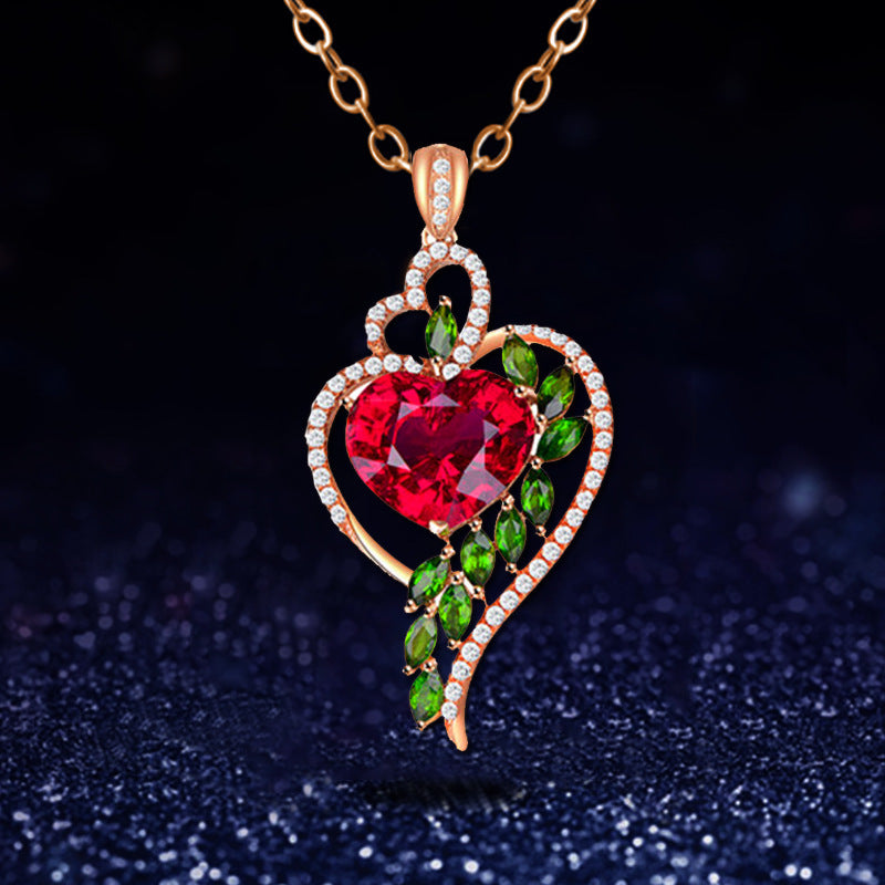 Fashion Women's Ruby Heart Pendant Necklace