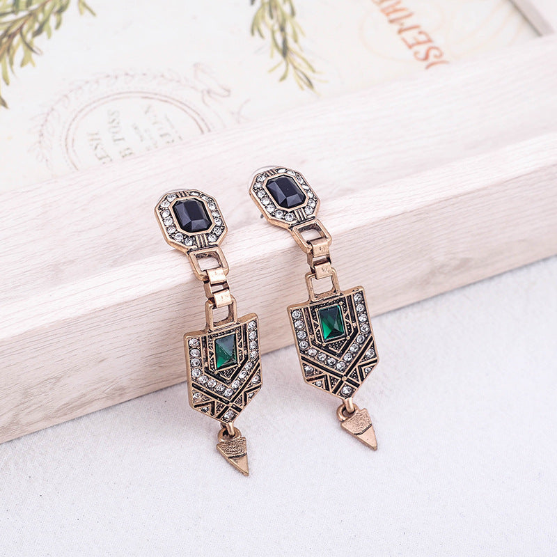 Emerald Crystal Pendant Stud Earrings