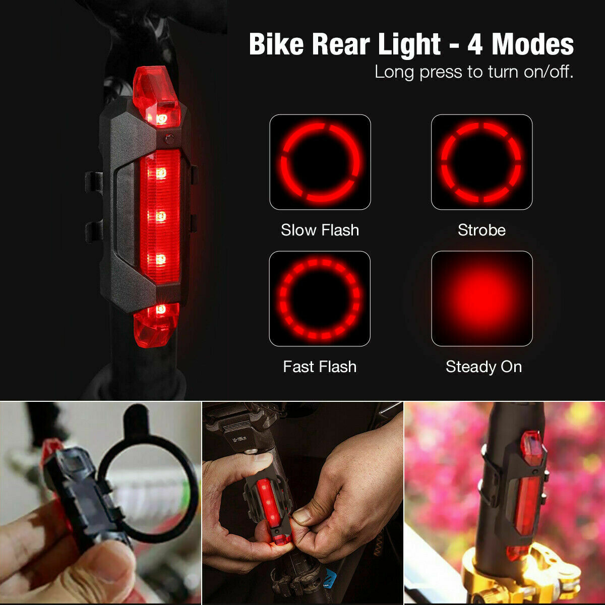 Faro de bicicleta LED recargable por USB, luz frontal de bicicleta, lámpara delantera trasera para ciclismo, luz de bicicleta a prueba de lluvia, luz LED de bicicleta recargable por USB