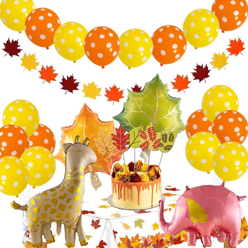 Thanksgiving Party Decoration Balloon Maple Leaf Shape Layout Props