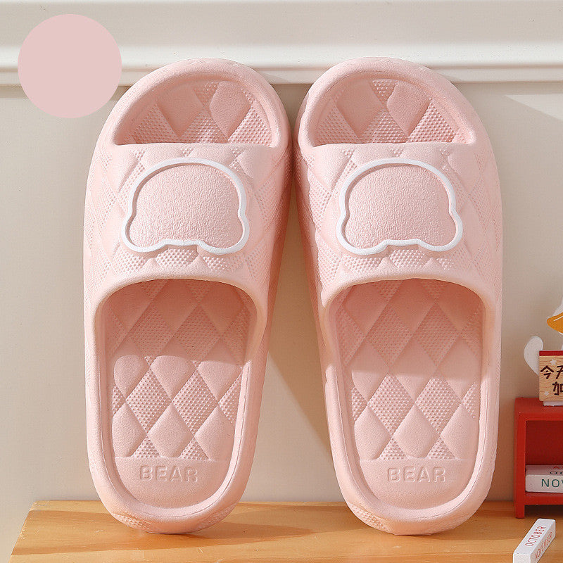 Zapatillas de oso con diseño de rombo para interior, suelas gruesas antideslizantes, zapatillas de baño para dormitorio y mujer, zapatos bonitos para casa