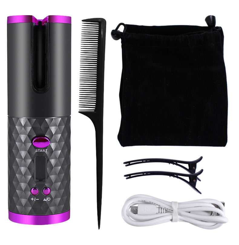 Rizador de pelo automático recargable para mujer, rizador de pelo portátil, pantalla LCD, rizador de pelo giratorio de cerámica