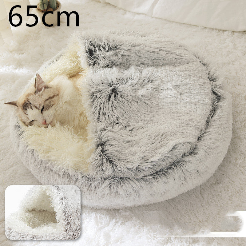 2 In 1 Dog And Cat Bed Pet Winter Bed Round Plush Warm Bed House Soft Long Plush Pets Bed