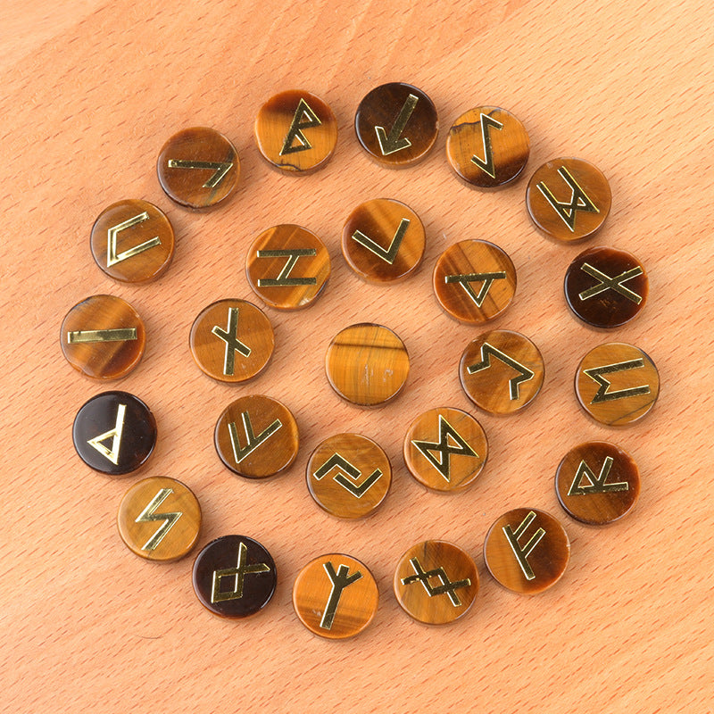 1662-25 Pieces A Pack Of Runes Natural Crystal Agate Luen Letter Wafer Suit Nordic Germanic