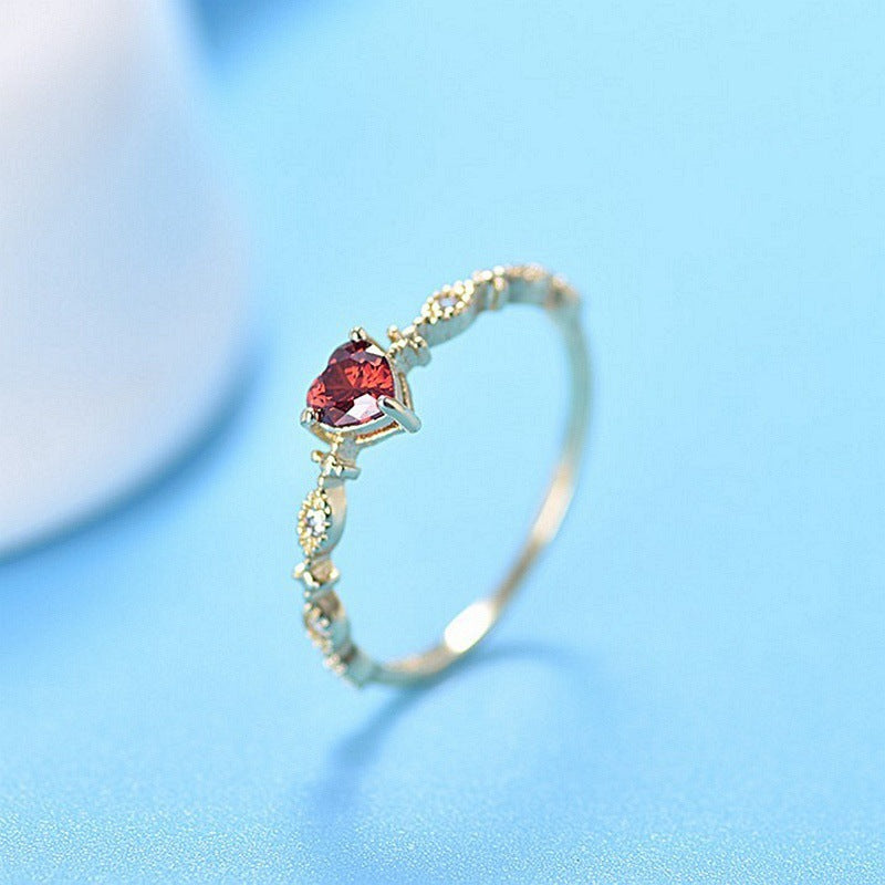 Gold heart shaped ruby diamond ring