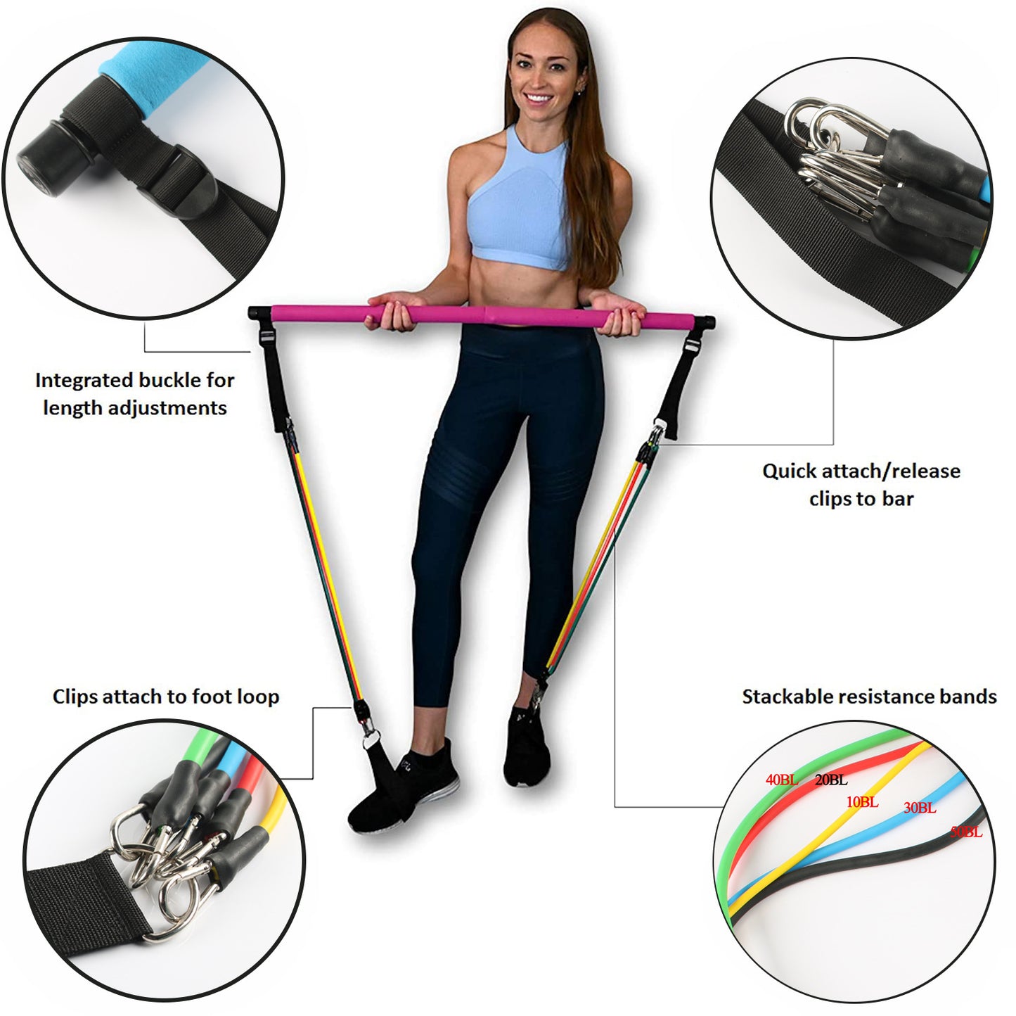 Barra de Yoga y Pilates para Fitness, accesorios portátiles para gimnasio, bandas elásticas deportivas de resistencia para culturismo, equipo de entrenamiento para entrenador en casa