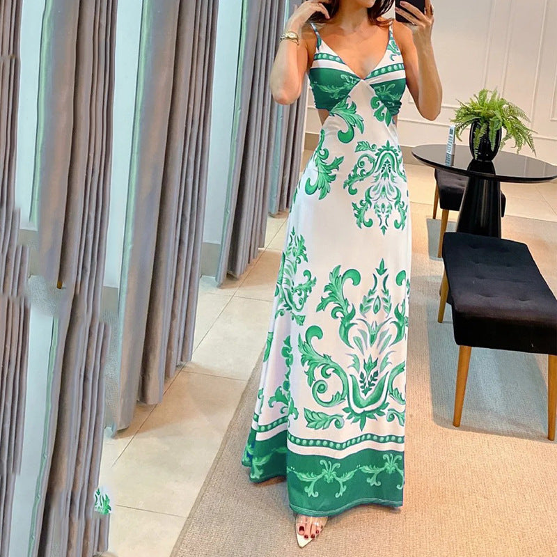 Summer Women's Hot Sale Casual Printing Cutout Sling Dress