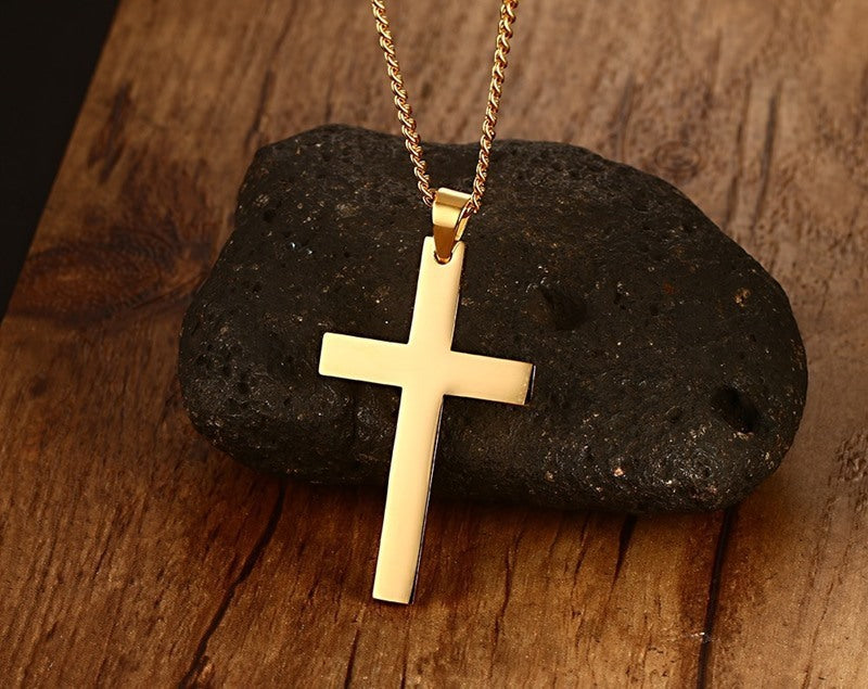 Stainless Steel Cross Pendant Gold Sweater Necklace Black Foreign Trade Accessories Jewellery Accessories Wholesale PN-572