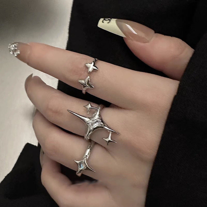 Anillo de estrellas de ocho puntas con circonita personalizada a la moda para mujer