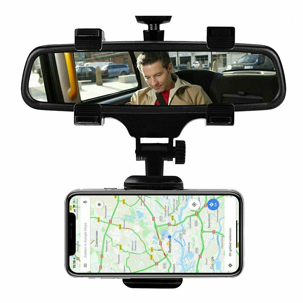 Universal Car Rear View Mirror Mount Stand GPS Cell Phone Holder 360 Rotation