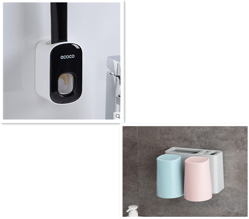 Dispensador de juego de accesorios de baño con soporte automático de pasta de dientes montado en la pared