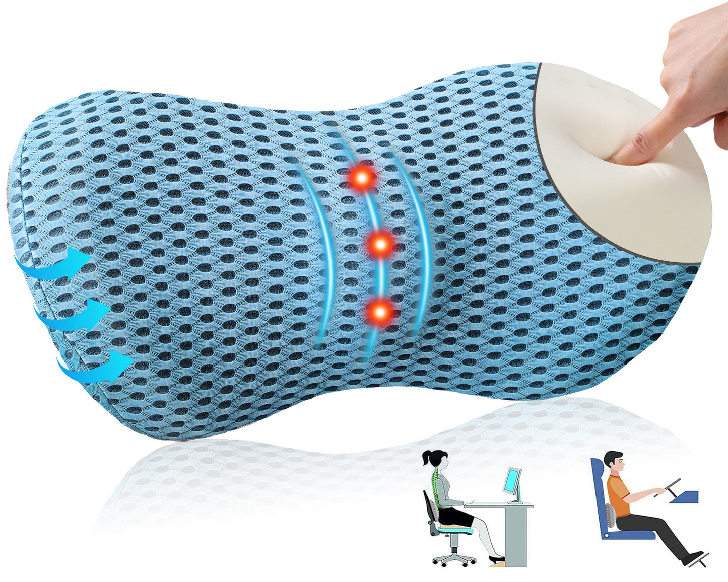 Lumbar Support Pillow For Office Chair  Memory Foam Back Support Pillow For Car Office Computer Chair Recliner Back Cushion For Lower Back Pain Relief Improve Posture