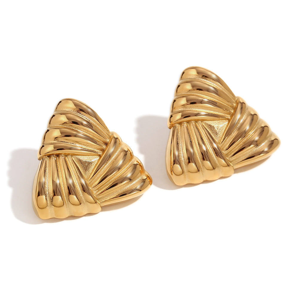 Pendientes triangulares de oro de 18 quilates para mujer, aretes Retro estilo nicho de moda Ins