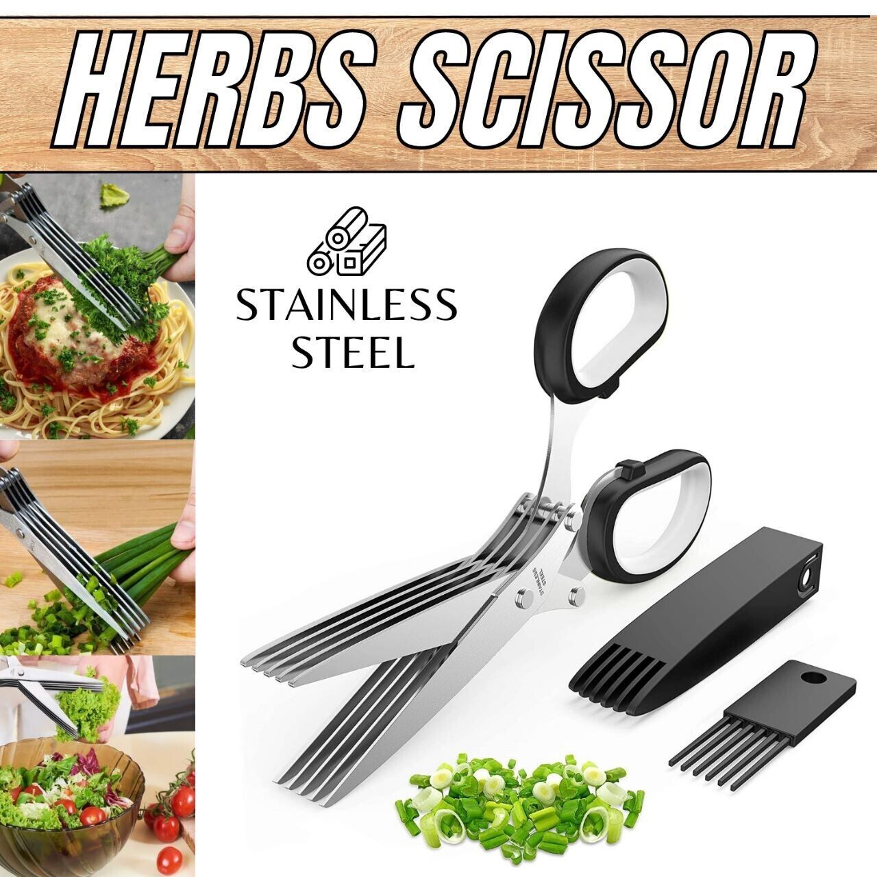 Herb Scissors With Multi Blades Stainless Steel Fast Cutting Shear Kitchen Tool