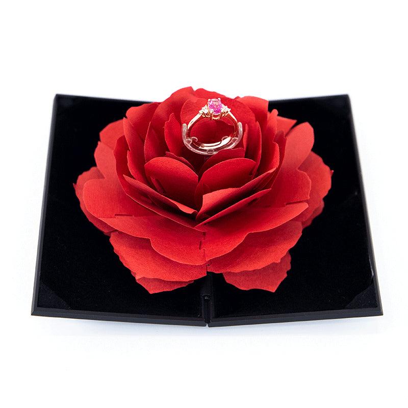 Caja de amor 3D Caja de anillo giratoria con forma de rosa en forma de corazón Regalo del día de San Valentín