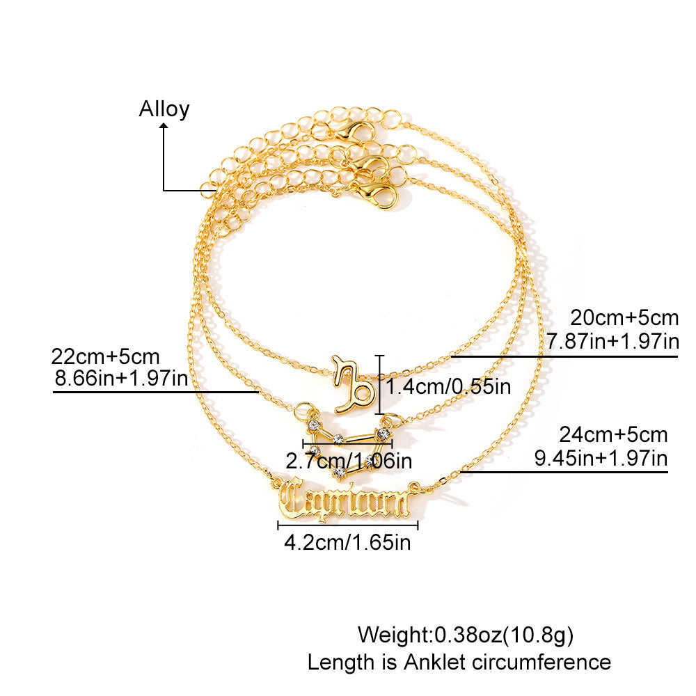 European And American 12 Constellation Alloy Anklet Women's Multi-layer Twelve Stars Gold