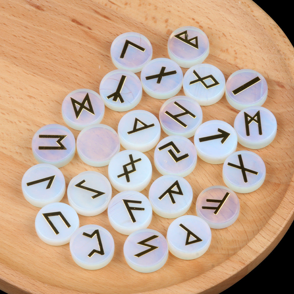 1662-25 Pieces A Pack Of Runes Natural Crystal Agate Luen Letter Wafer Suit Nordic Germanic