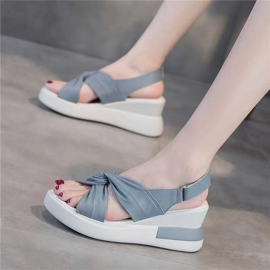 Bow Cross Height Increasing Wedge Sandals