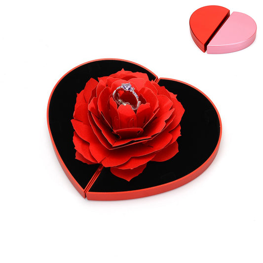 Caja de amor 3D Caja de anillo giratoria con forma de rosa en forma de corazón Regalo del día de San Valentín