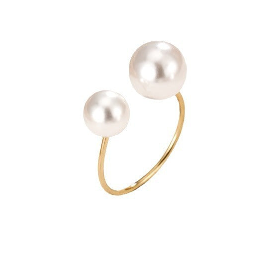 Alloy Simple Large And Small Pearls Open Adjustable Ring