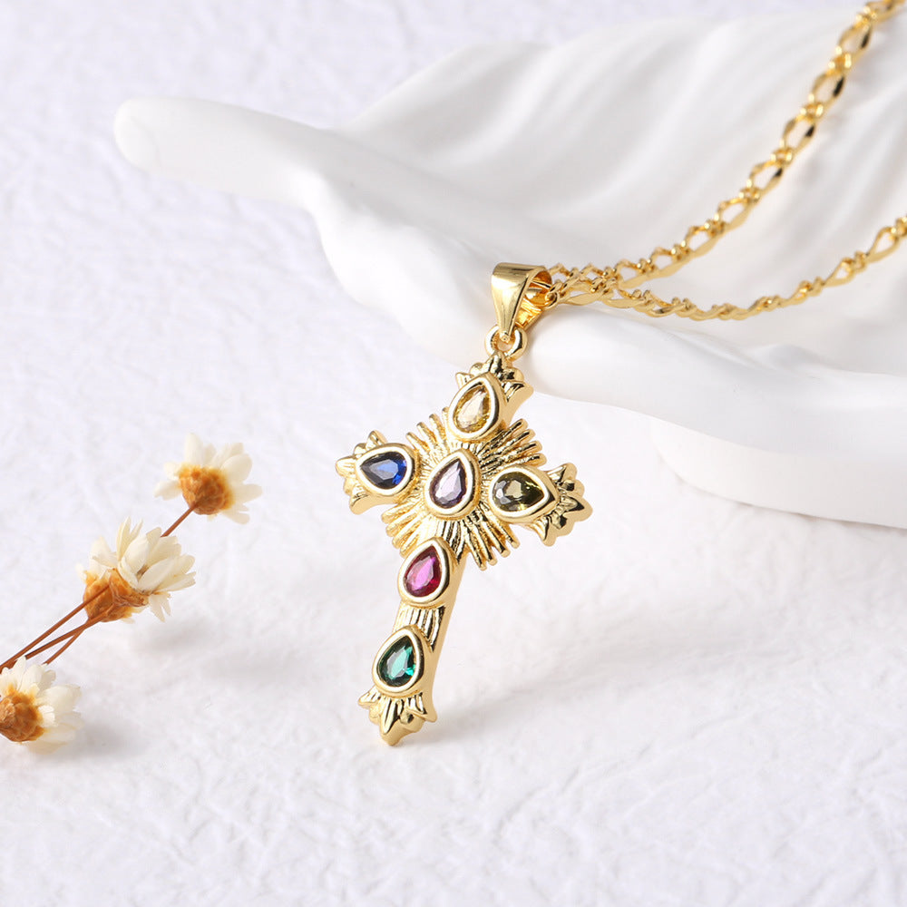 Simple Cross Pendant Necklace Plated With Real Gold