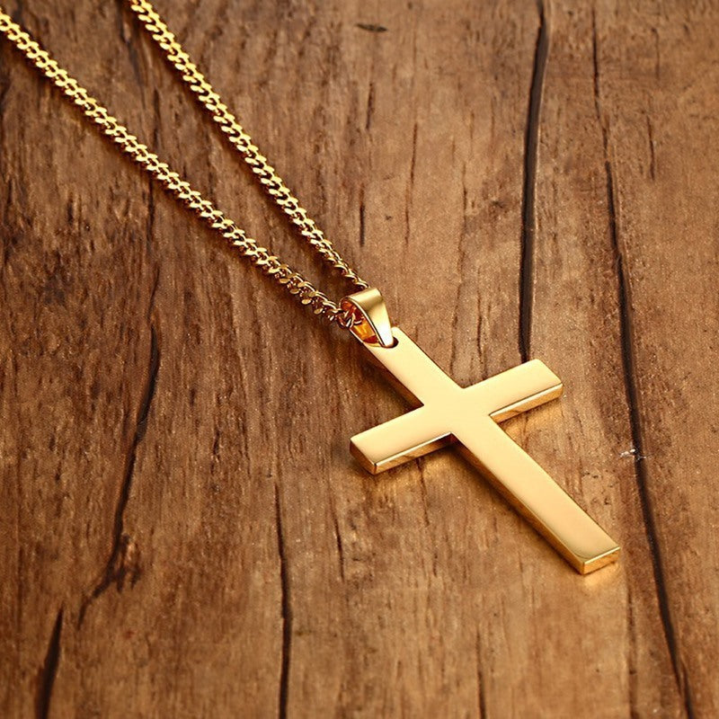 Stainless Steel Cross Pendant Gold Sweater Necklace Black Foreign Trade Accessories Jewellery Accessories Wholesale PN-572