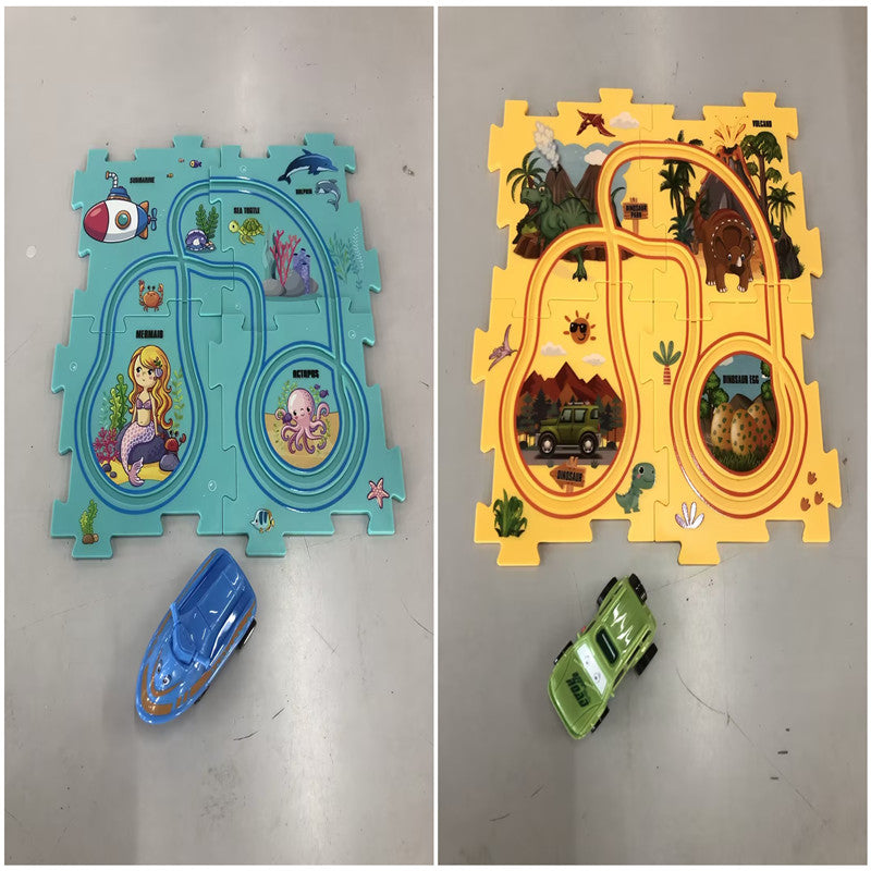 Rompecabezas para niños, ferrocarril eléctrico, Speeder, montaje artesanal, coche eléctrico, carril automático, escena de ciudad, construcción, juguete para regalo educativo