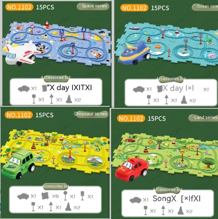 Rompecabezas para niños, ferrocarril eléctrico, Speeder, montaje artesanal, coche eléctrico, carril automático, escena de ciudad, construcción, juguete para regalo educativo