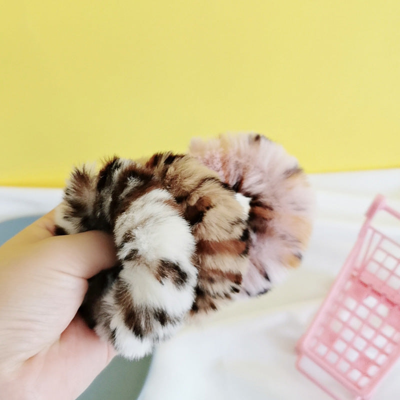 Autumn and winter warm mink hair leopard hair tie