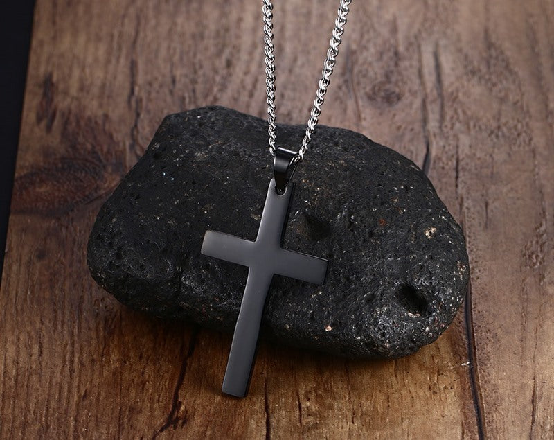 Stainless Steel Cross Pendant Gold Sweater Necklace Black Foreign Trade Accessories Jewellery Accessories Wholesale PN-572