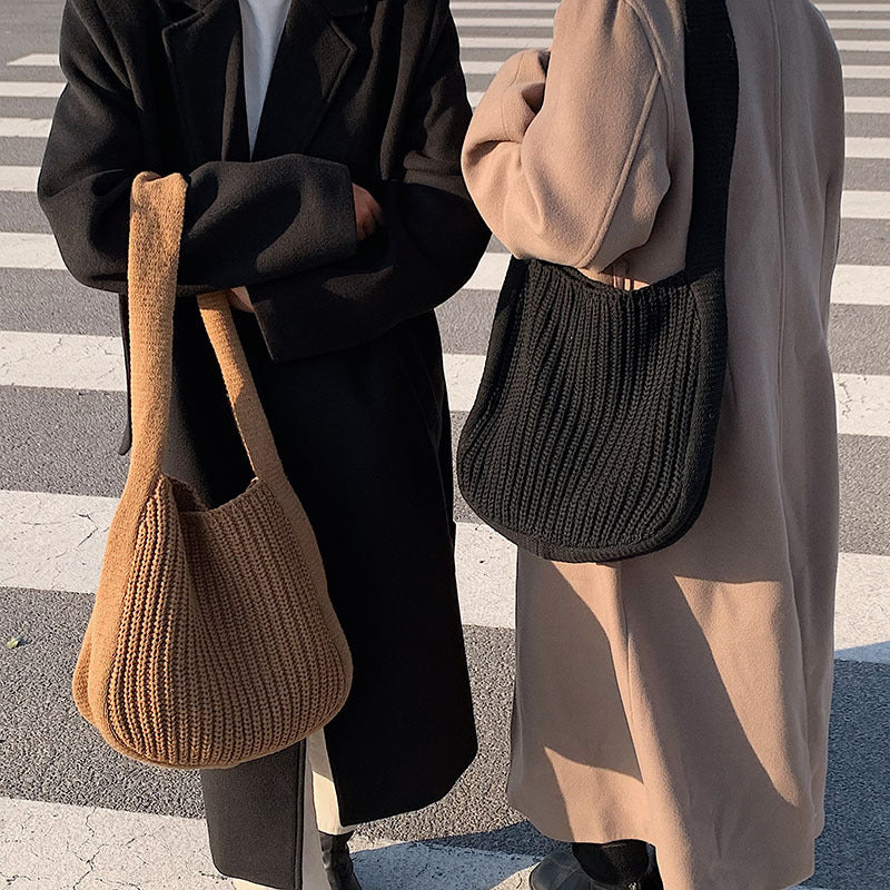 Bolso de estudiante tejido con un solo hombro y axila retro