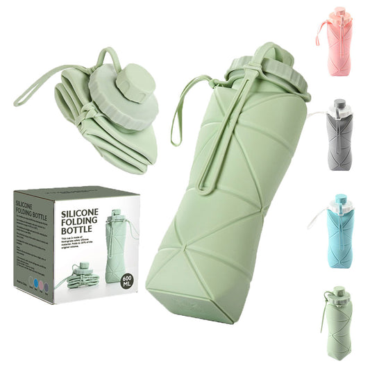 Botella de agua plegable de silicona de 600ml, botella de agua deportiva para viajes al aire libre, taza de agua portátil para correr, montar, acampar, senderismo, hervidor