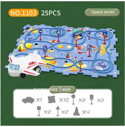 Rompecabezas para niños, ferrocarril eléctrico, Speeder, montaje artesanal, coche eléctrico, carril automático, escena de ciudad, construcción, juguete para regalo educativo