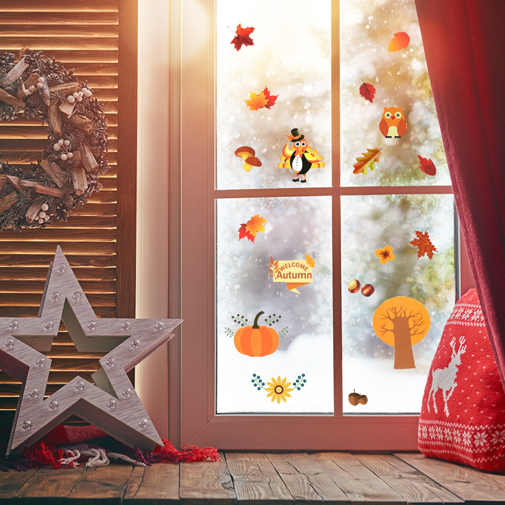 Autumn Maple Leaf Window Sticker Thanksgiving Window Sticker Maple Leaf Turkey