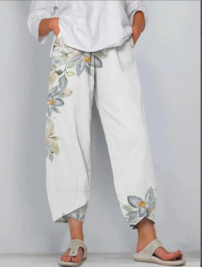 Printed Loose Casual Elastic Waist Straight-leg Pants