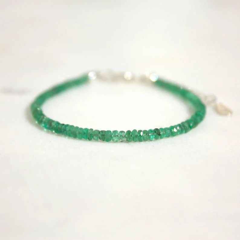 Emerald Genuine Bracelet Dainty 2,5 Mm Faceted Emerald May B