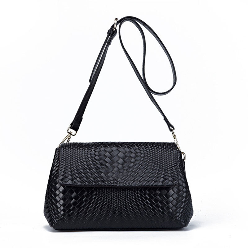 Bolso tejido de cuero genuino para mujer, bandolera pequeña, bandolera de hombro para mujer