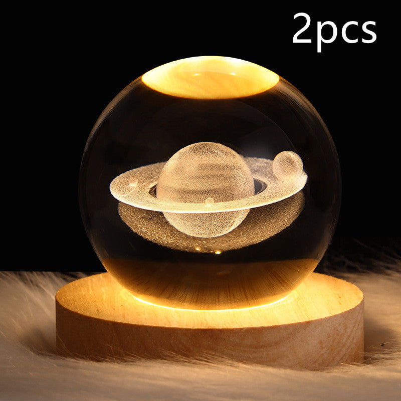 Lámpara LED de noche con forma de bola de cristal para niños, lámpara de mesa 3D con forma de planeta y Luna, decoración del hogar para dormitorio, fiesta, regalos de cumpleaños