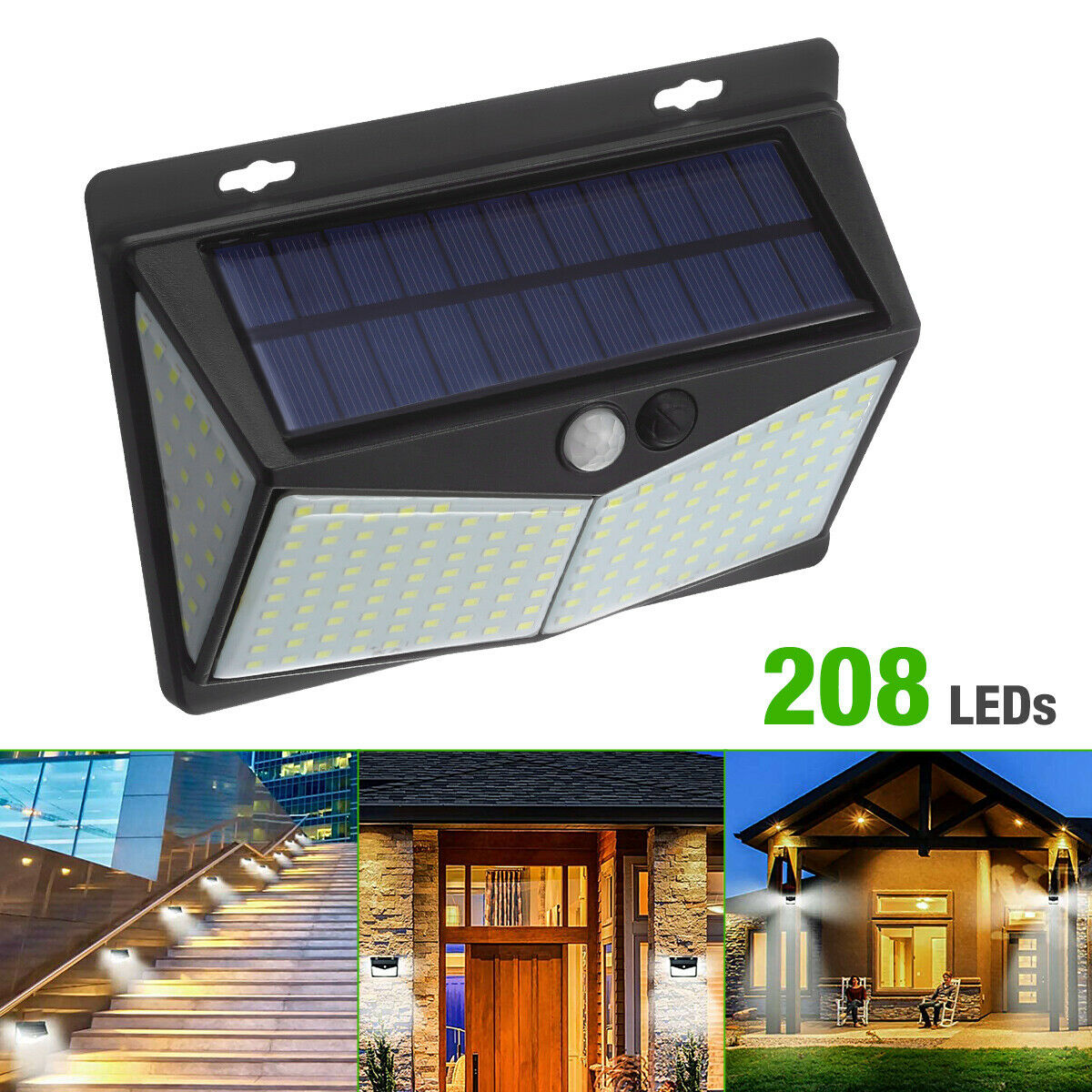 208 LED Luz de energía solar Sensor de movimiento Patio al aire libre Lámpara de pared de jardín impermeable