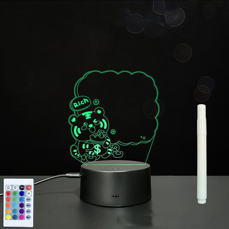 Tablero de acrílico 3D Tablero de mensajes de escritura a mano Luz LED