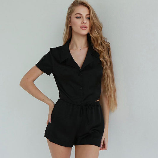 Women's Ice Silk Short Sleeved Shorts And Pajama Set