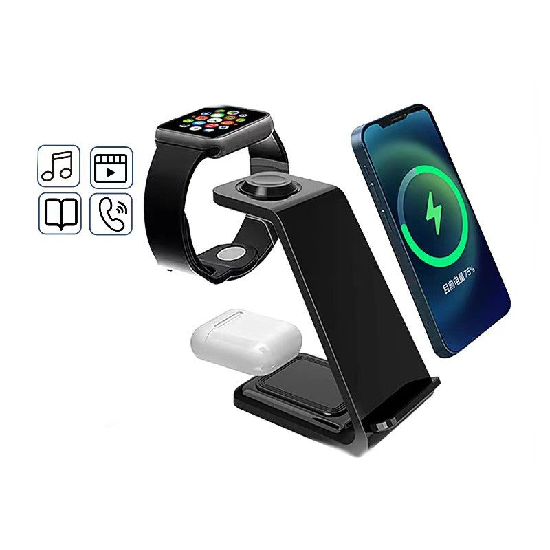 3-in-1 Multi-functional Upright Mobile Phone Holder Dual Coil Wireless Charger