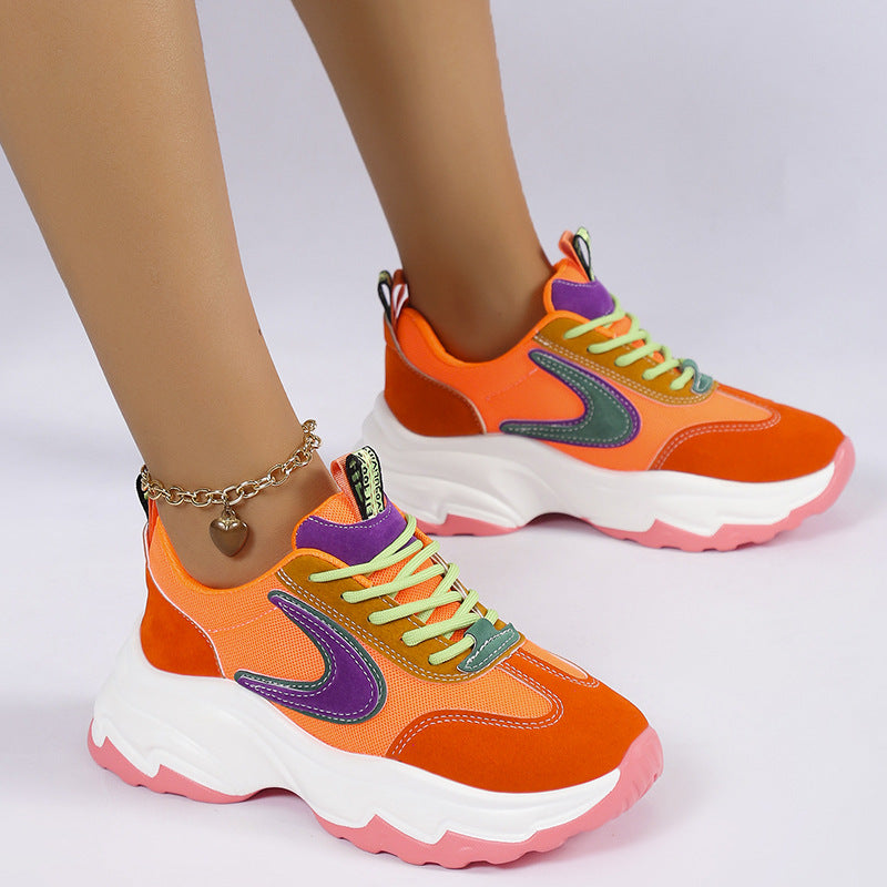 Zapatillas de deporte con cordones de colores mixtos para mujer, zapatos deportivos informales ligeros y gruesos para correr