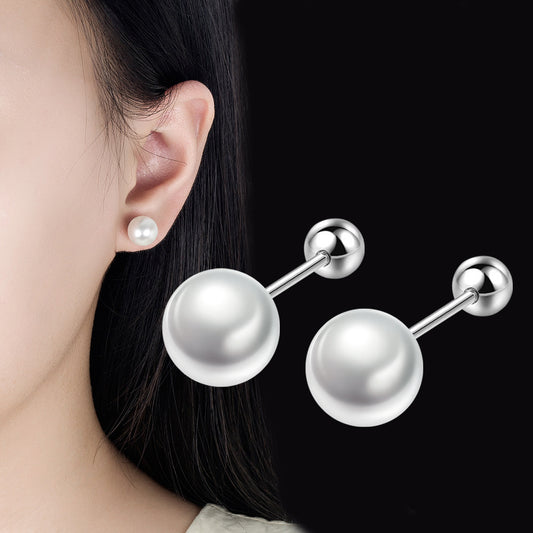 Fashion Pearl All-match Fresh Spiral Buckle Ear Bone Stud Small Round Beads Women's Jewelry