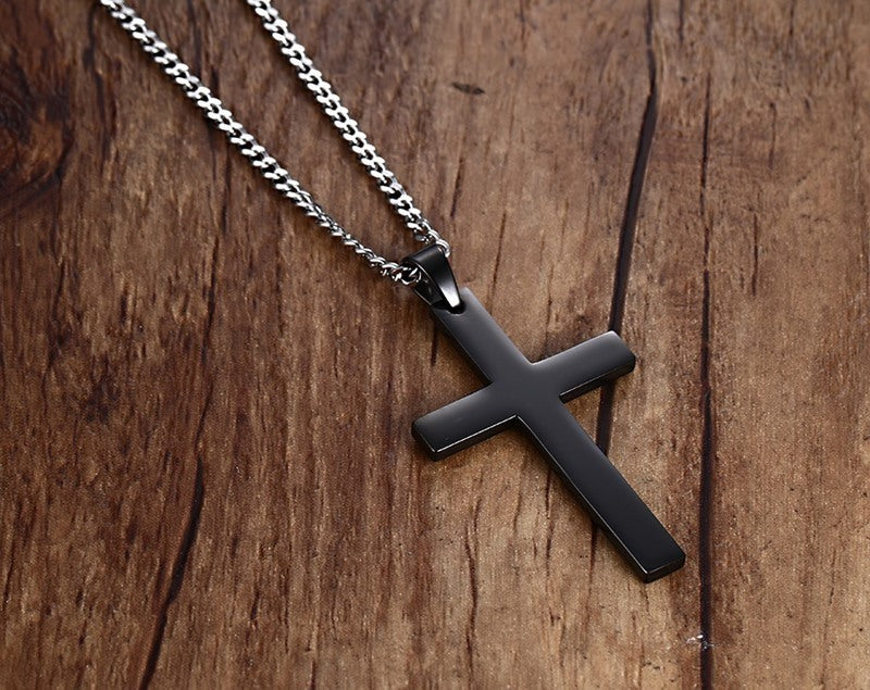 Stainless Steel Cross Pendant Gold Sweater Necklace Black Foreign Trade Accessories Jewellery Accessories Wholesale PN-572