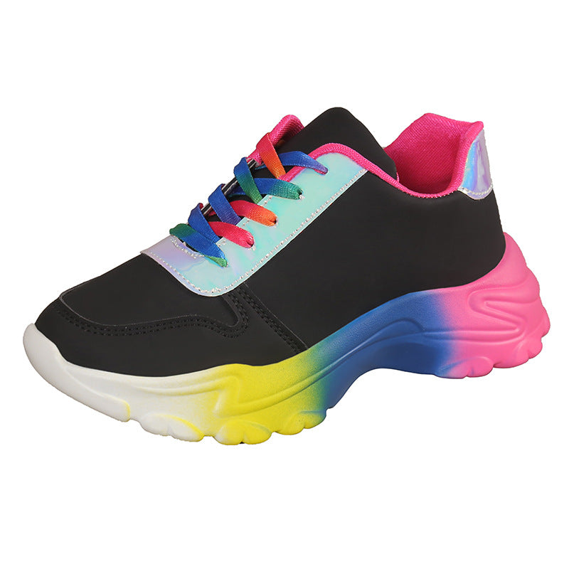 Zapatos deportivos estilo INS de Color arcoíris para mujer, zapatillas de deporte con cordones y parte inferior gruesa, zapatos para correr y caminar ligeros informales a la moda